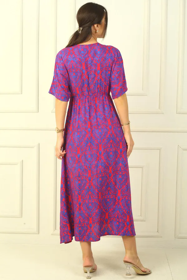 Patterned Double-Breasted Printed Viscose Dress