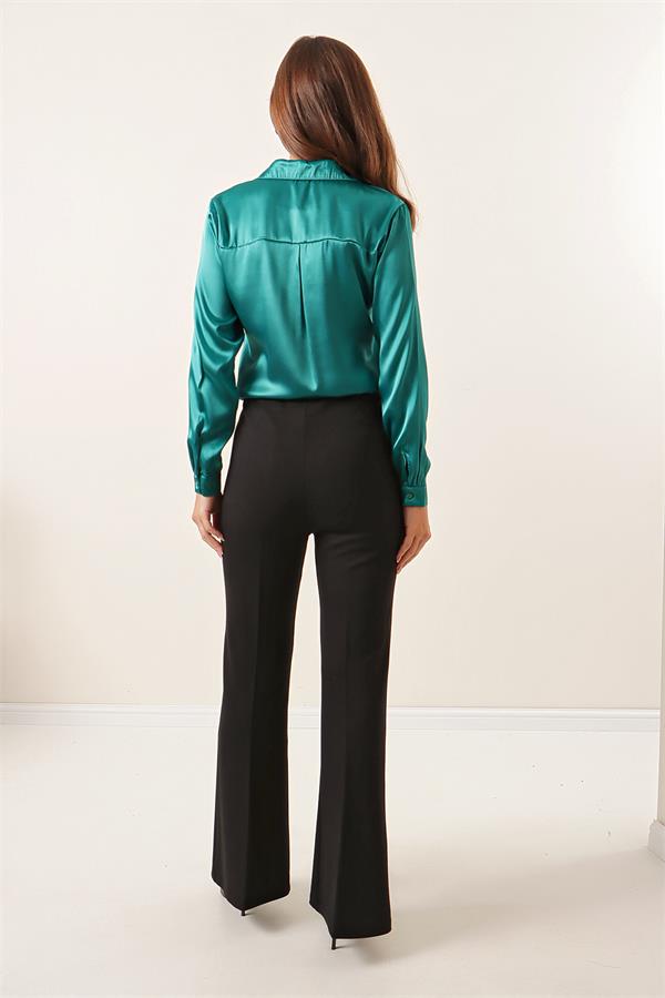 Yüksek Bel Full Likra Çelik İnterlop İspanyol Paça Pantolon