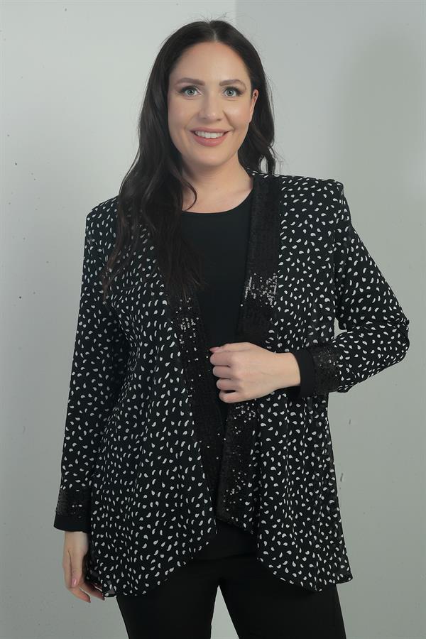 Women's Long-Sleeve Blouse with Sequin Polka Dot Front and Sleeve Ends, Chiffon Jacket, Plus Size, 2-Piece Set