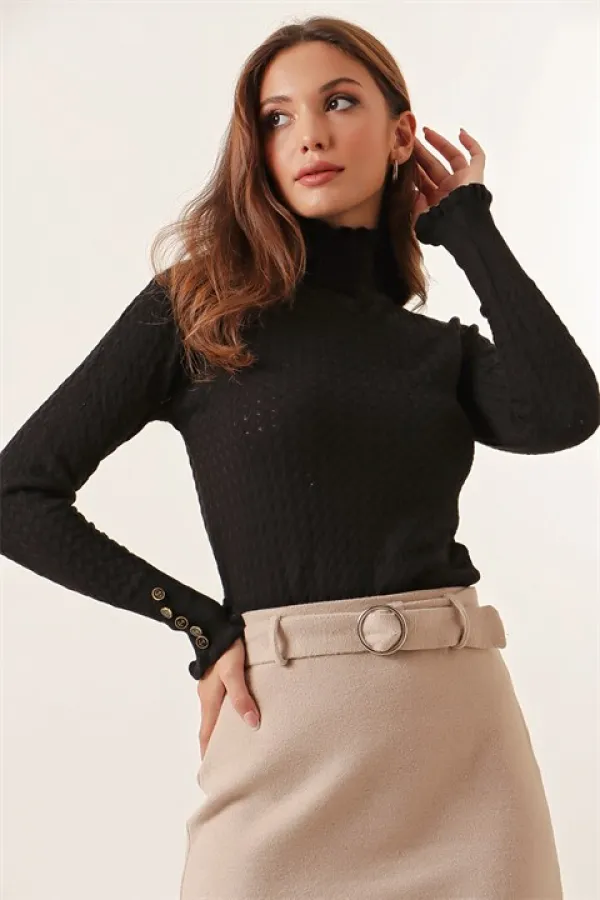 Saç Örgü Model Kolları Düğmeli Kazak