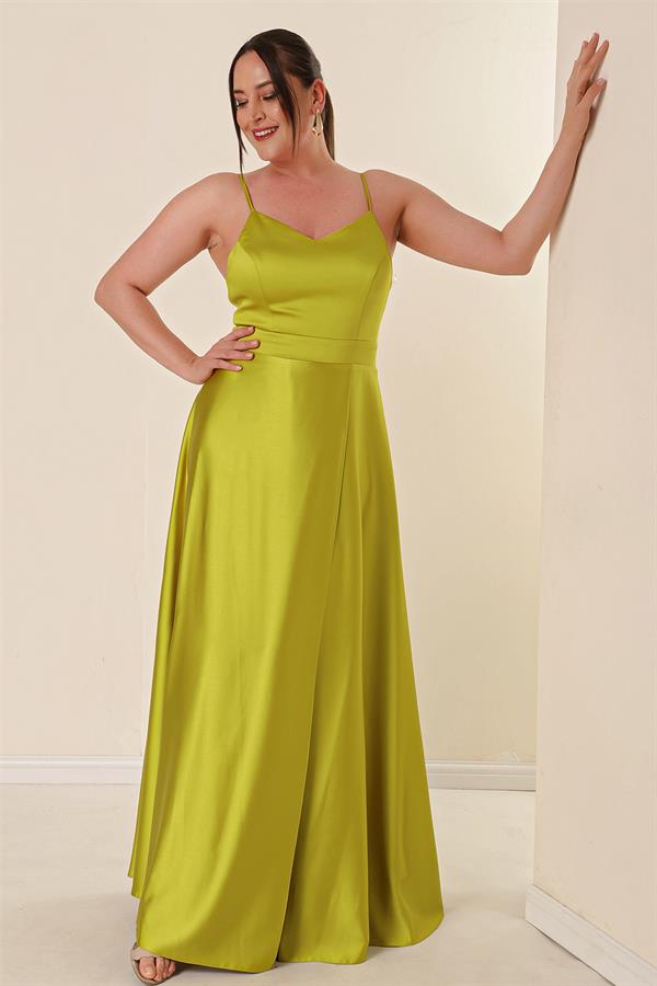 Strappy, Lined, Front Slit Plus Size Long Satin Dress