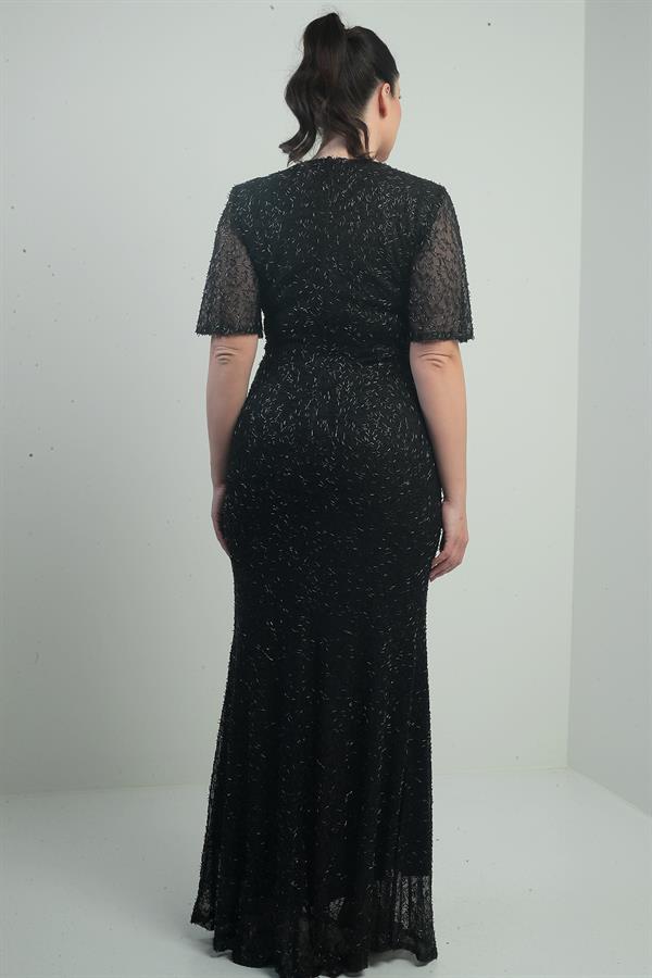 Robe longue doublée à col en V pour femme, ornée d'un nœud sur le devant et de perles, grandes tailles