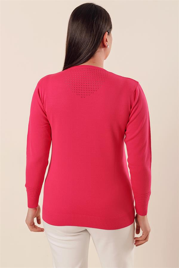 V-Neck Hole Detail Plus Size Acrylic Sweater