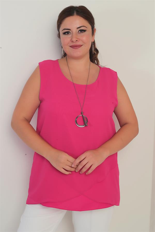 Kadın Üstü Şifon Kolsuz Büyük Beden Bluz