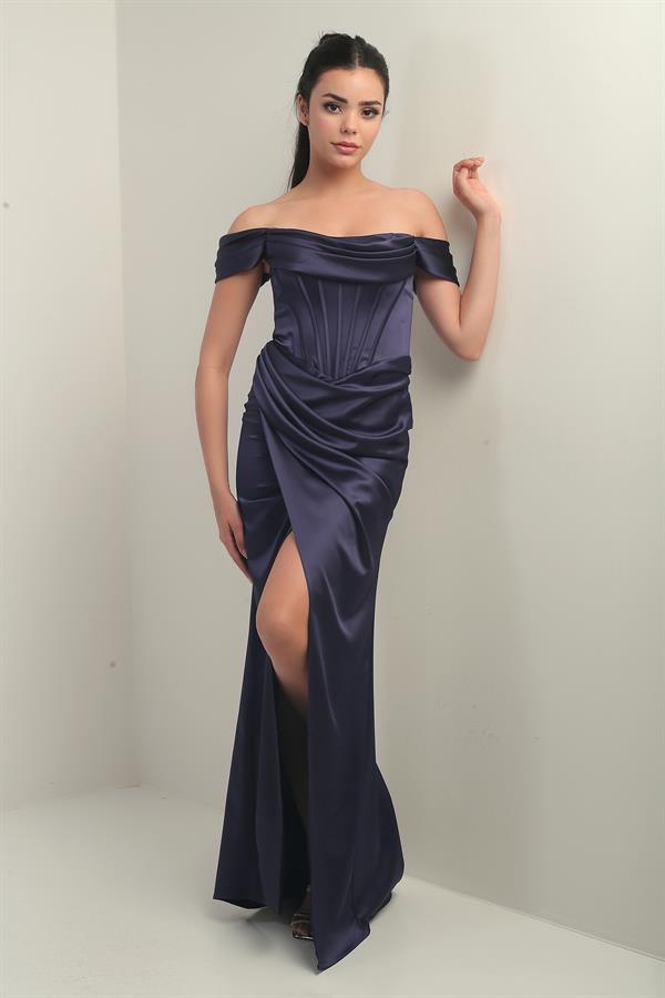 Robe longue en satin à bretelles, doublée et à armatures, manches basses et sans bretelles, pour femme