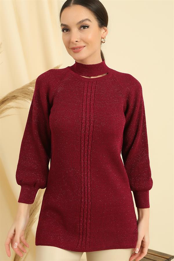 Low Neck Knitted Pattern Sports Tunic Sweater