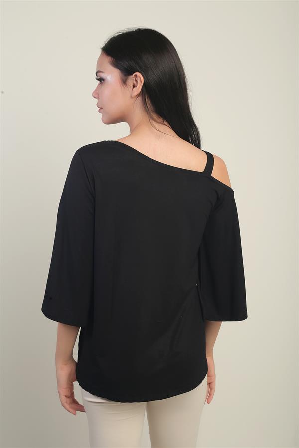 Women's One-Shoulder Blouse with Bow and Rhinestone Print, Lycra