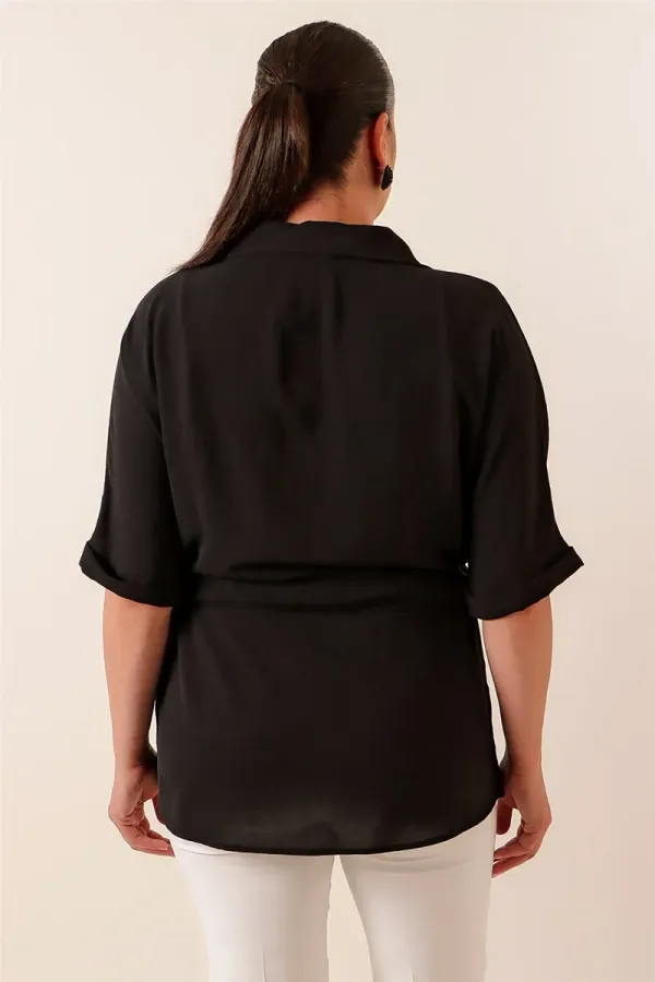 Belted Waist Buttoned Front Plus Size Ayrobin Tunic Shirt