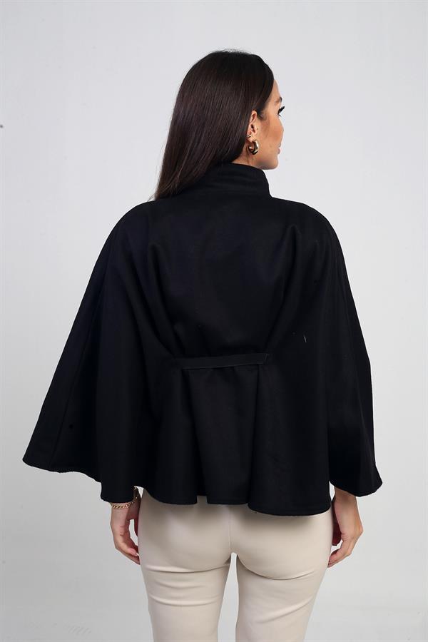 Kadın Tek Düğmeli Beli Kemerli Kaşe Panço