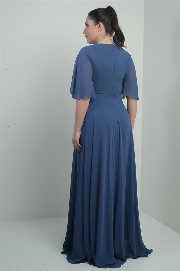 Women's V-Neck, Waistband with Stone Embellishment, Draped, Lined, Plus Size Long Chiffon Dress