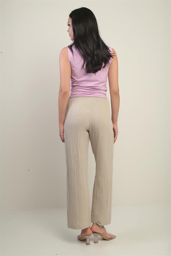 Women's Muslin Palazzo Pants with Elastic Waist and Pockets