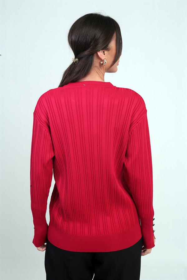 Chemisier à manches boutonnées pour femme, en maille côtelée