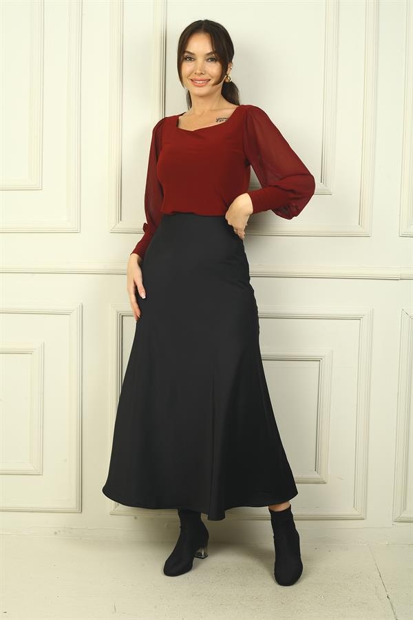 Jupe longue en satin pour femme avec taille élastique