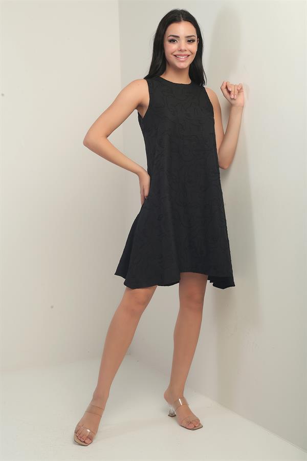 Women's Round Neck Assorted Pattern Corded Short Dress