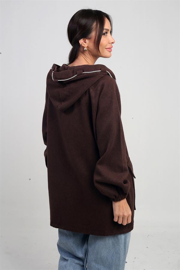 Gilet en cachemire à capuche pour femme avec poche kangourou zippée et détails en corde brillante