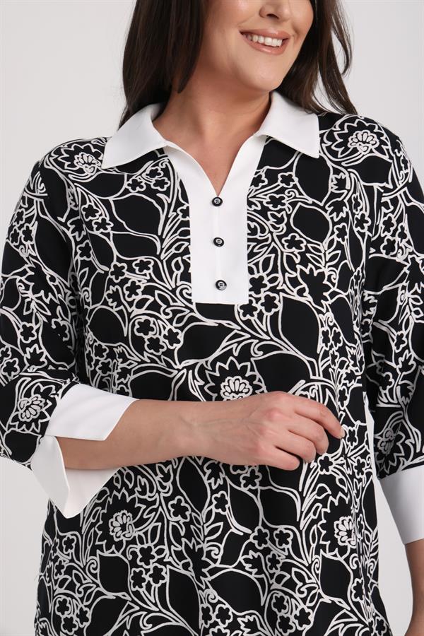 Women's Button-Neck Ethnic Pattern Plus Size Blouse