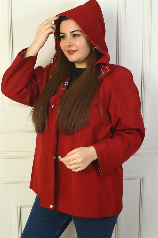 Kadın Önü Çıtçıtlı Fermuarlı Kapşonlu Sahte Cep B.B.Trençkot Kaban