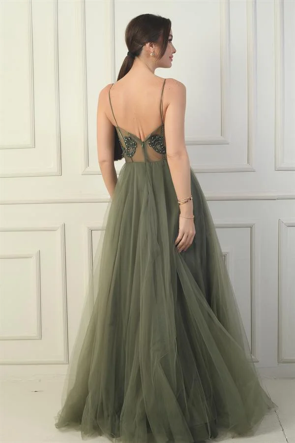 Robe longue de princesse pour femme avec buste plissé et bretelles et doublure en corde brodée de perles