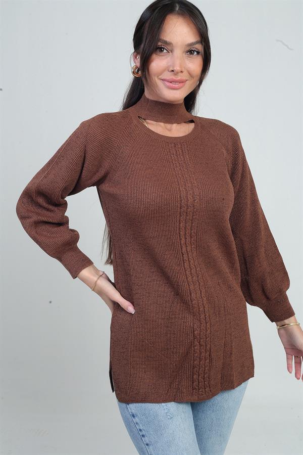 Pull tunique de sport à col bas et motif tricoté