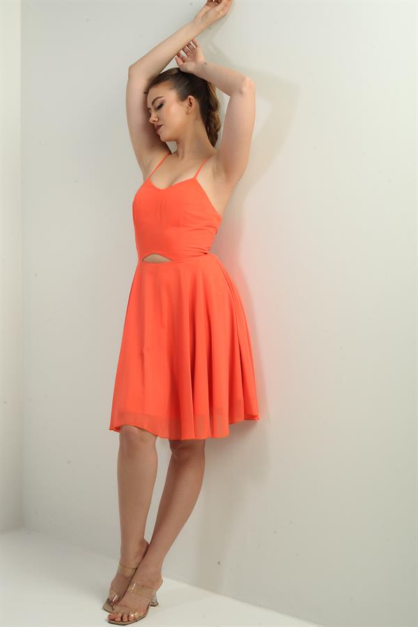 Women's Strappy, Back-Tie, Front-Opening, Lined Chiffon Short Flared Dress