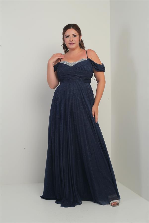 Women's Stone Embellished Strapless Neckline Strappy Off-Shoulder Glittery Long BB Dress