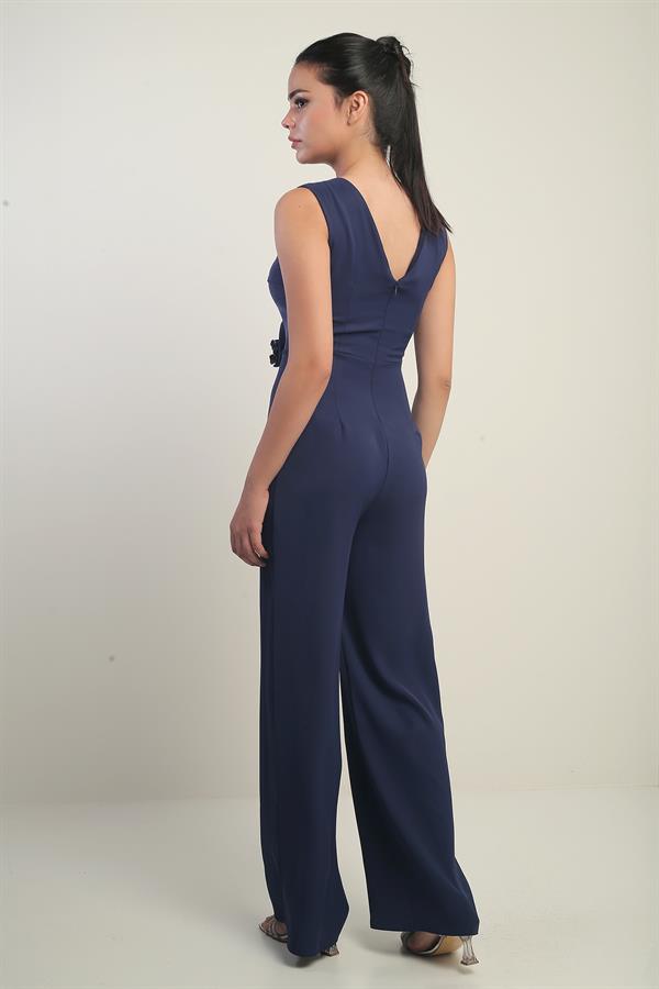 Women's Front and Back V-Neck Top Vest-Look Wide Leg Jumpsuit
