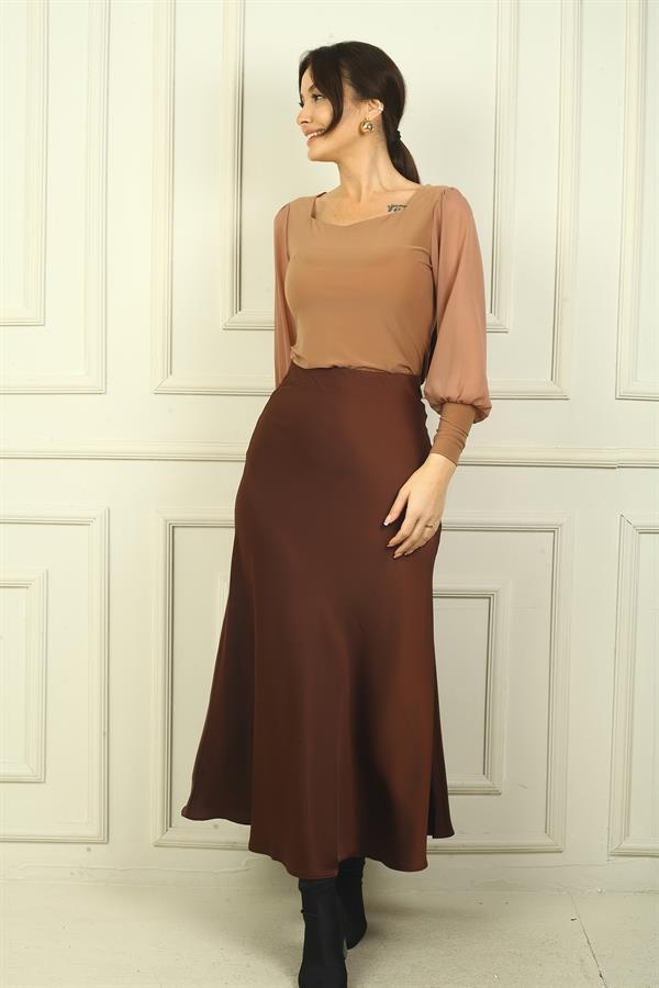 Jupe longue en satin pour femme avec taille élastique