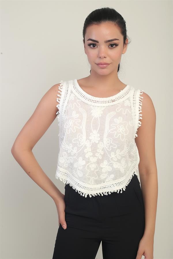 Chemisier festonné brodé à paillettes et perles pour femme