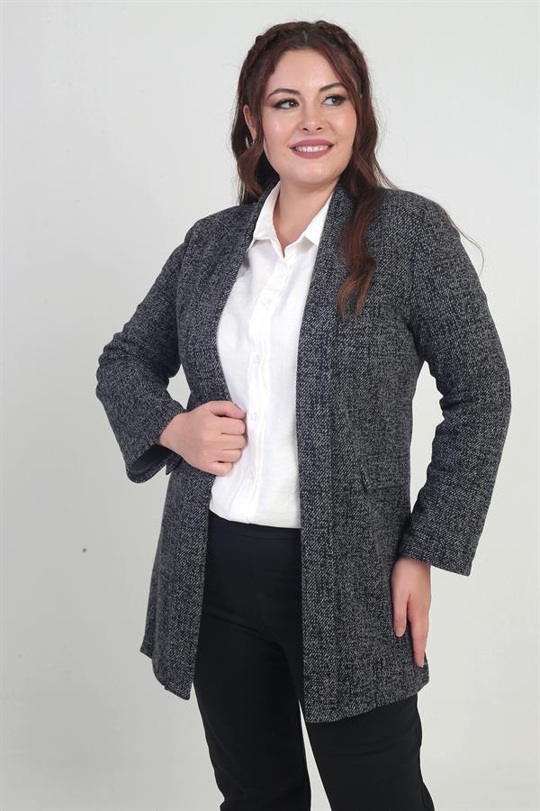 Kadın Şal Yaka Karyağdı Büyük Beden Kaşe Ceket