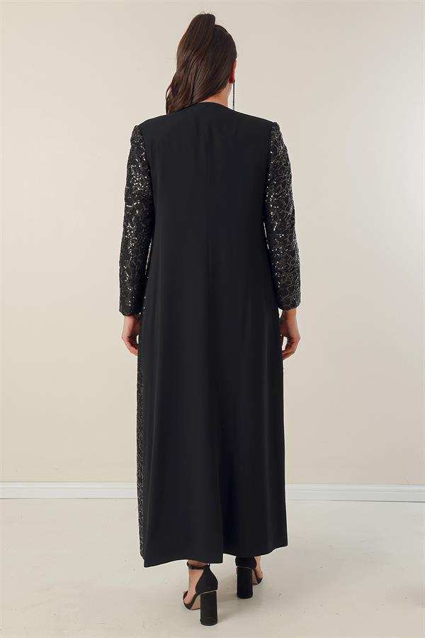 Robe longue en crêpe à manches demi-lune, manches et devant ornés de sequins, caftan doublé, ensemble deux pièces grandes tailles