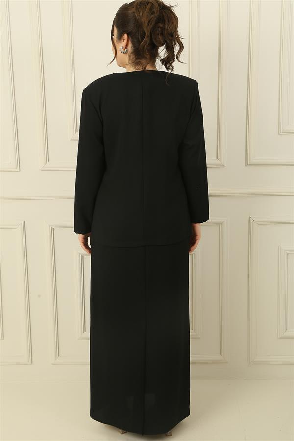 Robe longue sans manches doublée avec veste à sequins métallisés, ensemble 2 pièces en crêpe grande taille