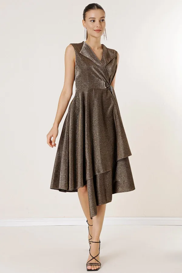 Double-Breasted, Belted, Glittery Dress