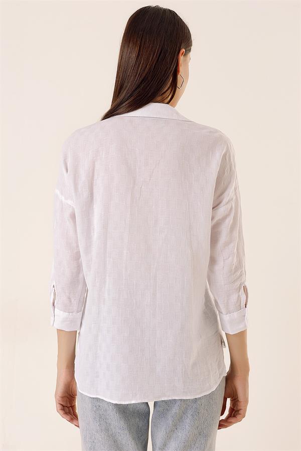 Front Buttoned Polo Collar Shirt with Foldable Sleeves