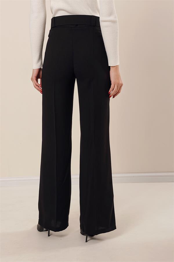 Wide-Leg Crepe Trousers with Belt