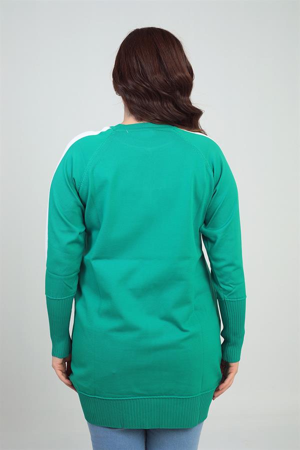 Women's Plus Size Tunic Blouse with Striped Sleeves