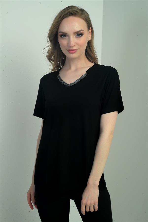 Women's Glittery V-Neck Short-Sleeve Blouse