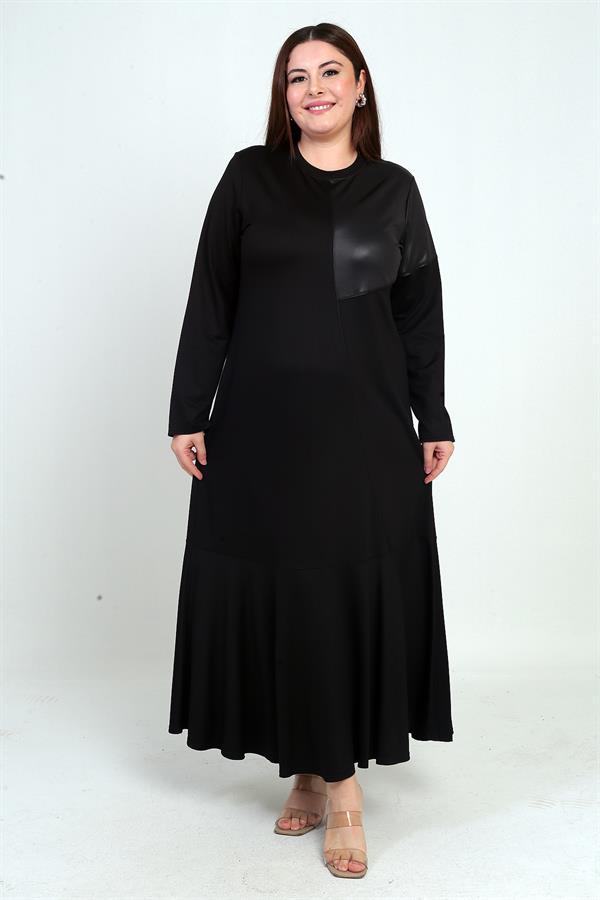 Robe longue grande taille pour femme avec épaules en cuir et jupe à volants