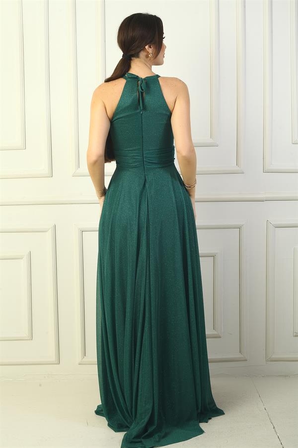 Robe de soirée longue à paillettes plissée et doublée pour femme