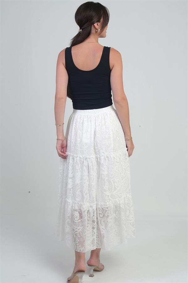 Kadın Beli Lastikli Astarlı Karışık Desenli Tül Etek
