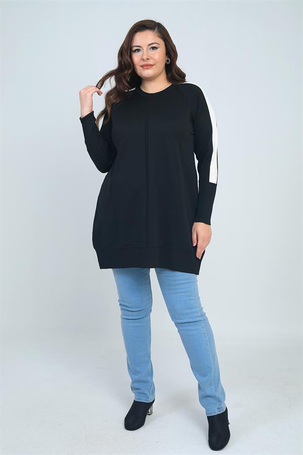 Blouse tunique grande taille pour femme à manches rayées