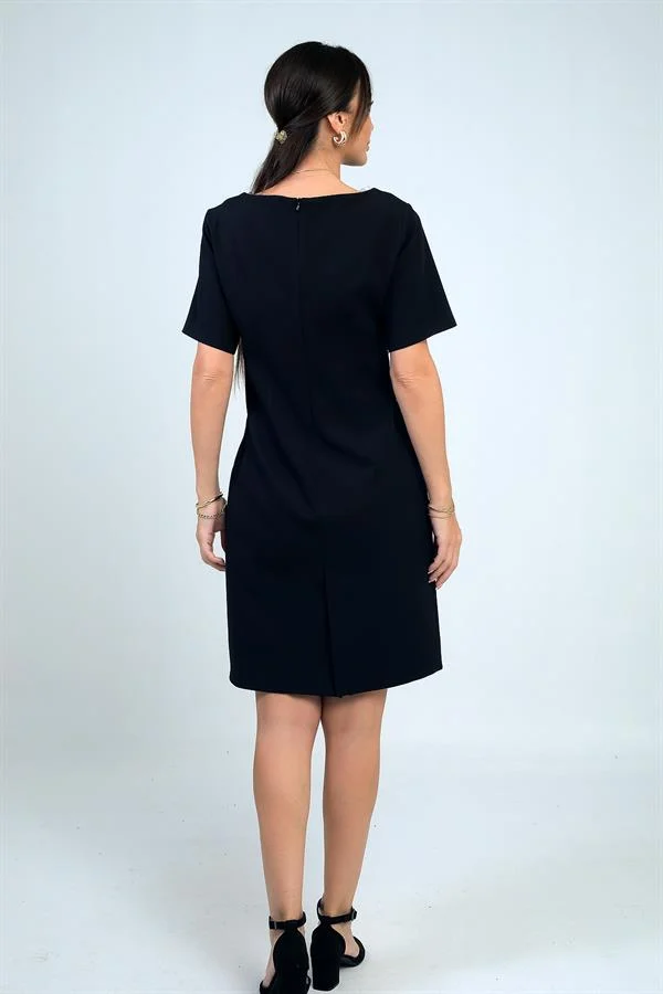 Kadın Kendinden Telalı Biyeli Önü Fermuar Detaylı Kısa Elbise