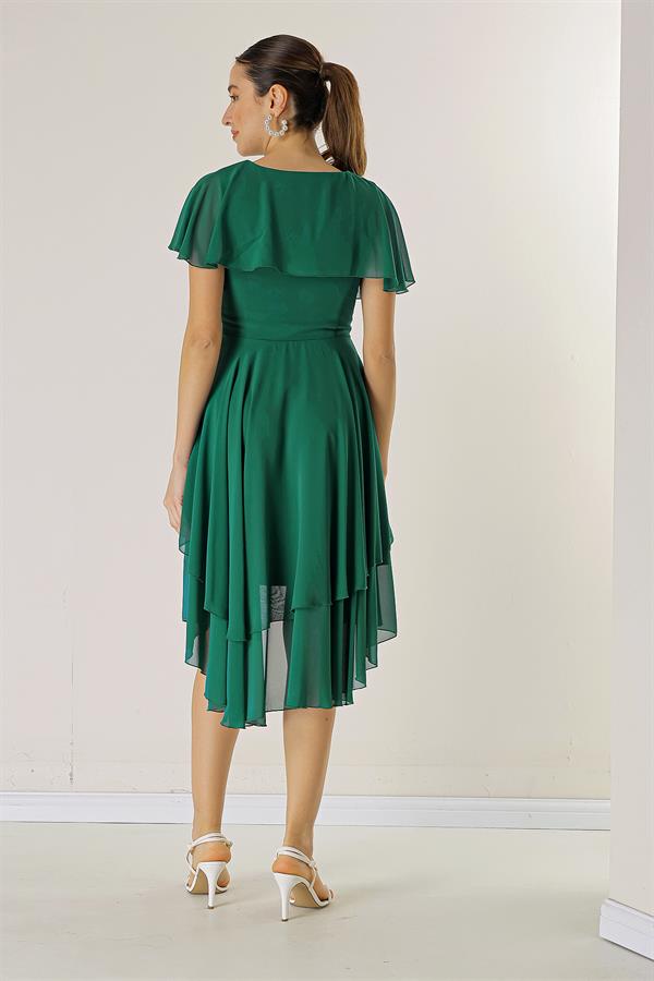 Short Front, Long Back, Lined, Ruffled, Layered Chiffon Dress