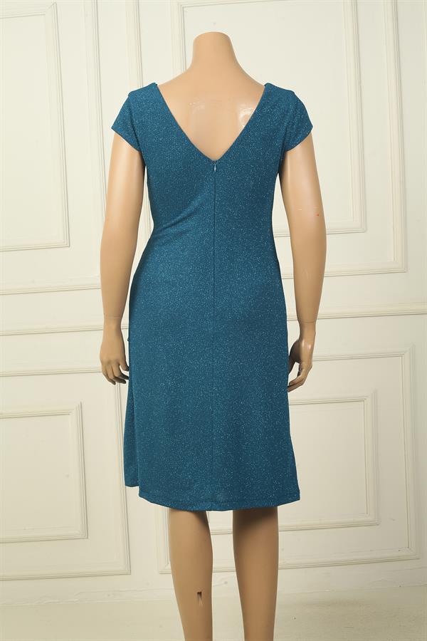 Women's Front and Back V-Neck, Nail Sleeves, Lined, Side Stone Detail, Pocket Square, BB Glitter Short Dress