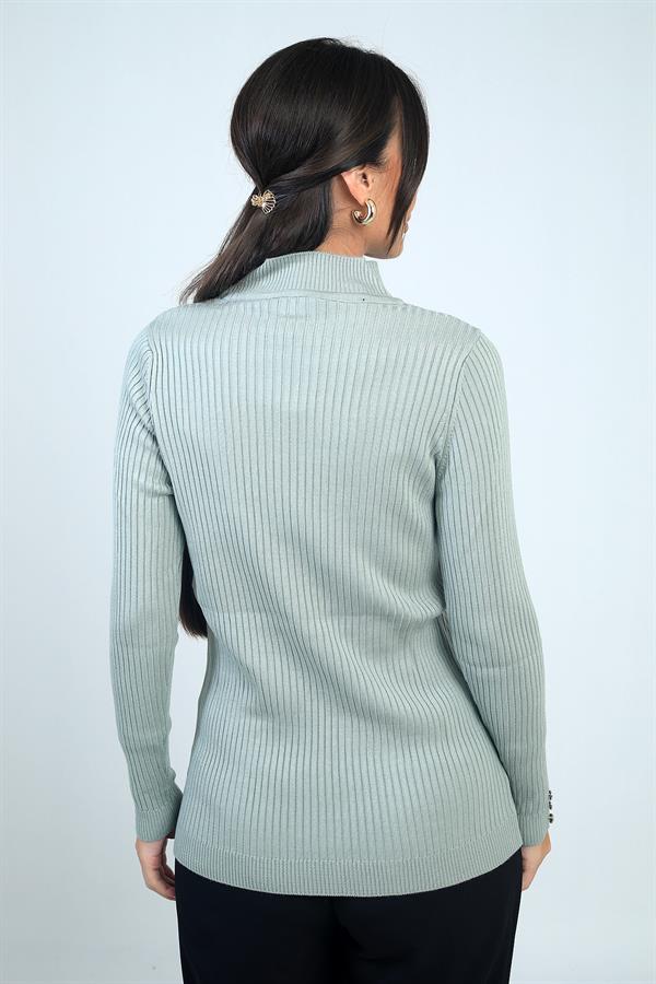 Pull à col roulé pour femme, manches côtelées, boutons décoratifs