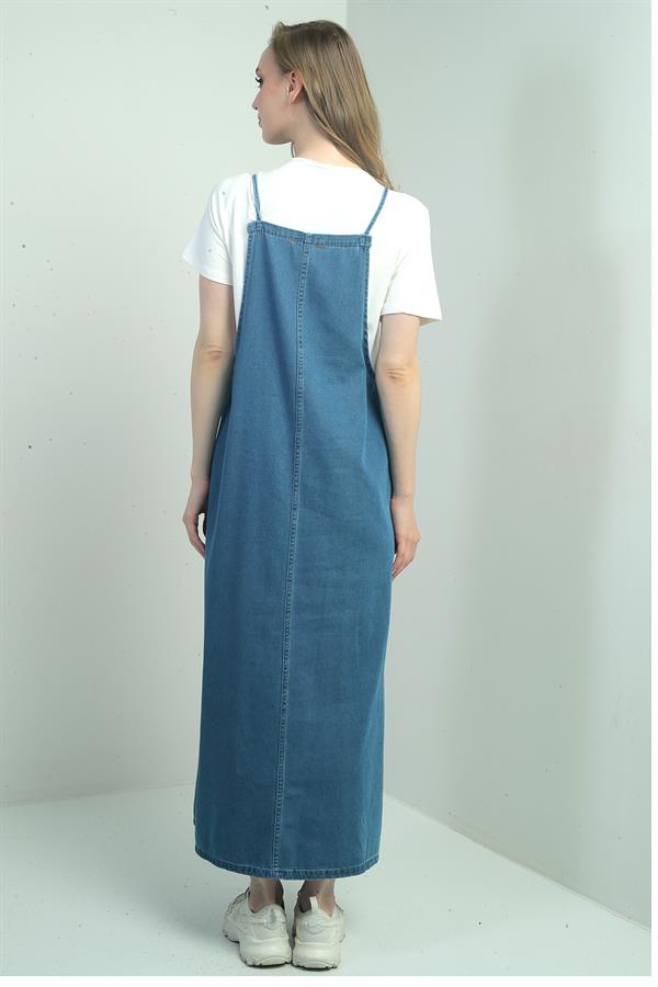 Gilet long en jean à fines bretelles pour femme