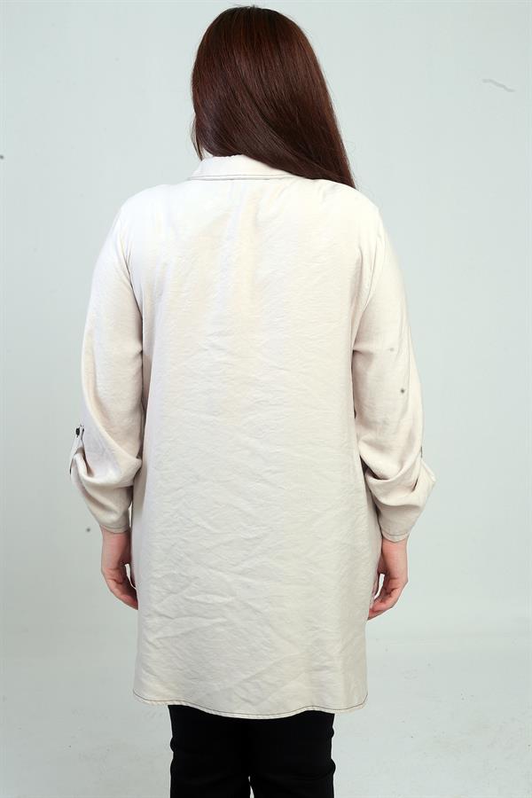 Chemise longue grande taille à manches repliées en maille ajourée pour femme