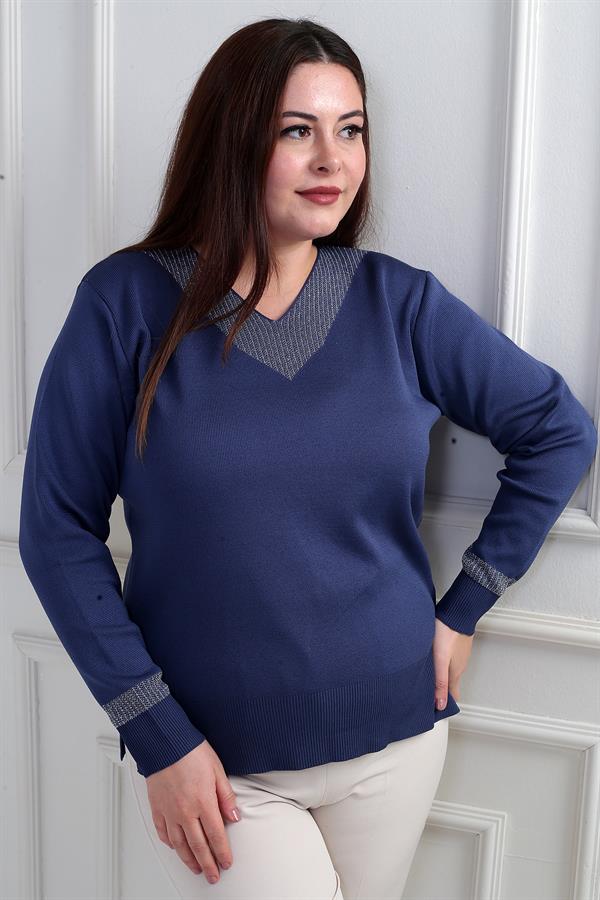 Chemisier grande taille à col en V pour femme, orné de paillettes