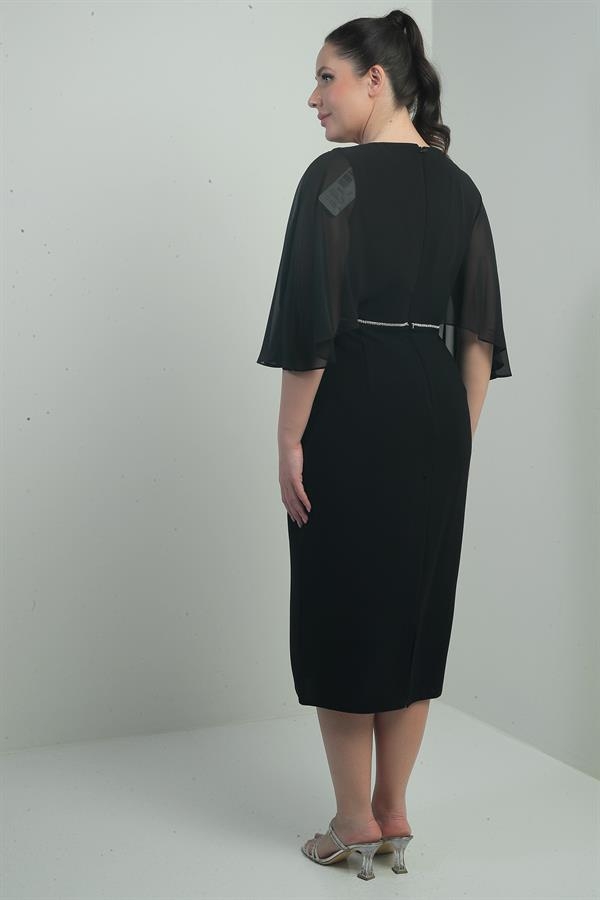 Robe mi-longue en crêpe grande taille pour femme, col en V, drapée, doublée, taille haute