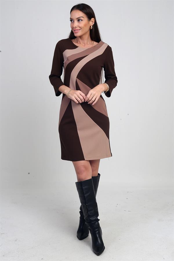 Kadın Geometrik Desenli Astarlı Kısa Krep Elbise