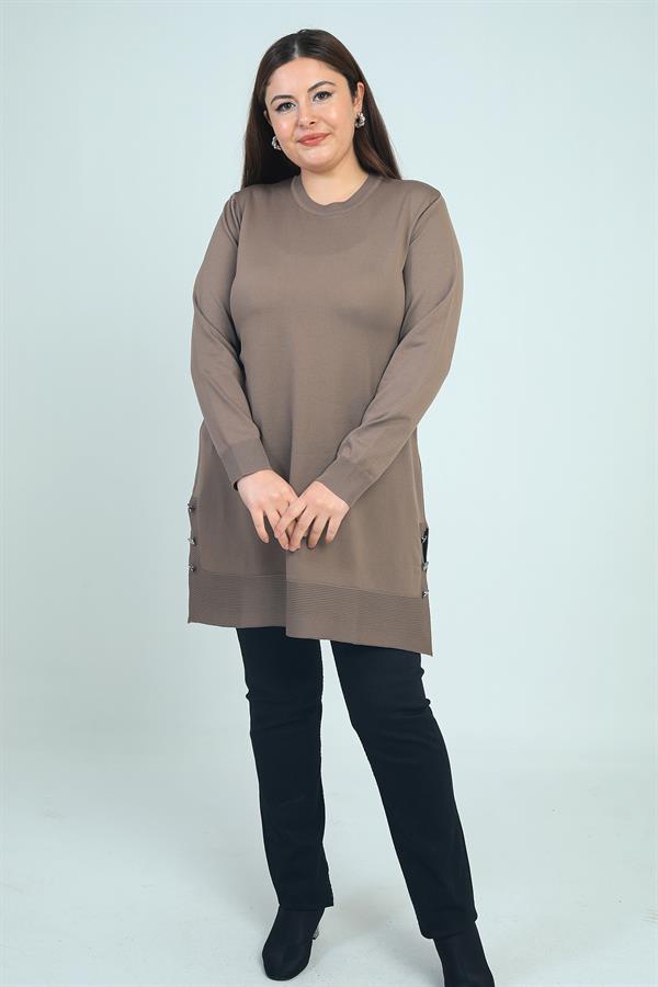 Blouse tunique tricotée grande taille pour femme, avec boutons et fentes latérales